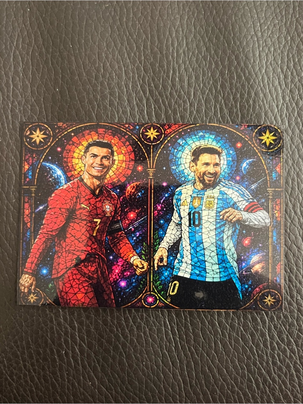 Cristiano Ronaldo and Lionel Messi Stained Glass Art Card